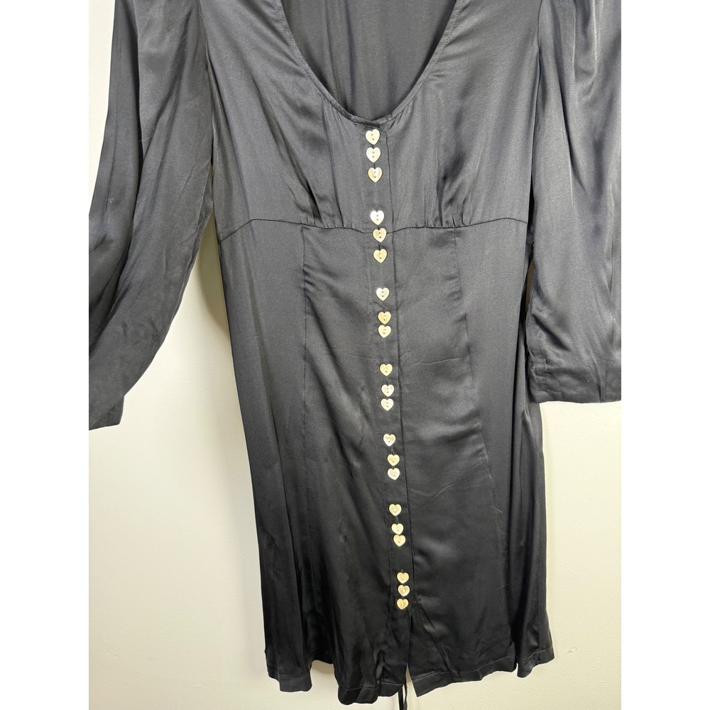 Alexa Chung Retro Black Satin Mini Dress Heart Buttons US Size 2 - Picture 5 of 9